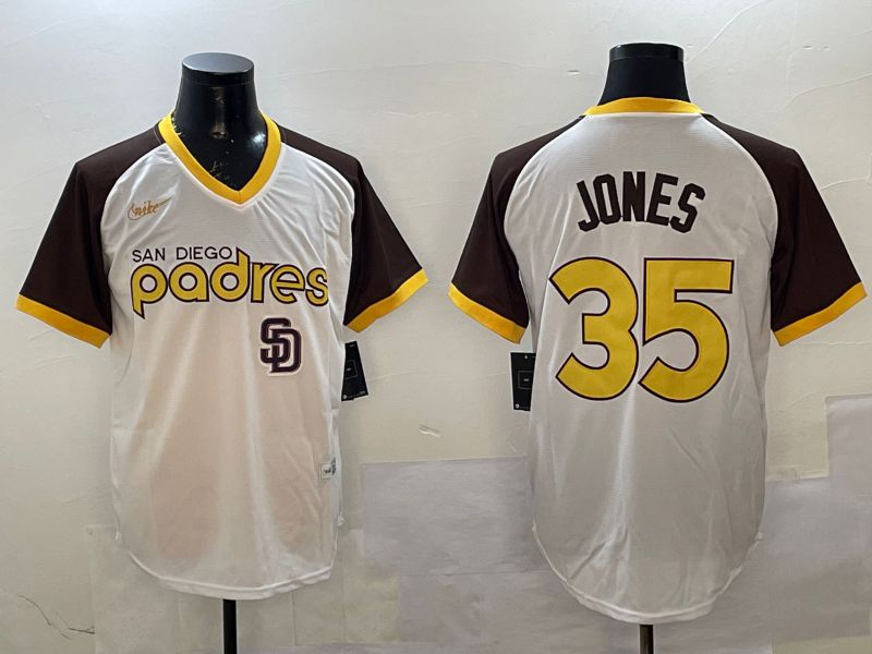 Men San Diego Padres #35 Jones White Throwback Game Nike 2025 MLB Jersey style 2